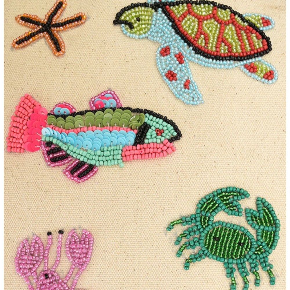 NEW America & Beyond Underwater Tales Beaded Boat Bag Sea Animals Beach Tote L - Picture 3 of 14